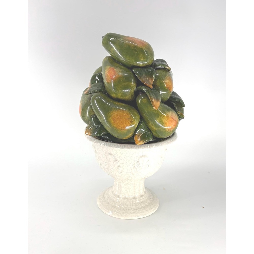 Vintage Italian Ceramic Pear Topiary Centerpiece Sculpture Crackle Pedestal 13"